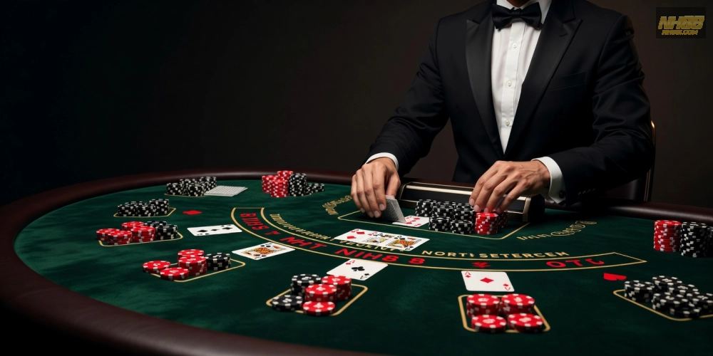 Hình minh họa khái niệm baccarat live casino nh88 với dealer chuyên nghiệp và bàn chơi hiện đại