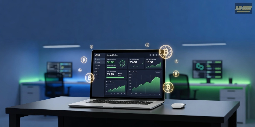 Minh họa giao diện đào đám mây Bitcoin trên NH88 với biểu đồ lợi nhuận rõ ràng
